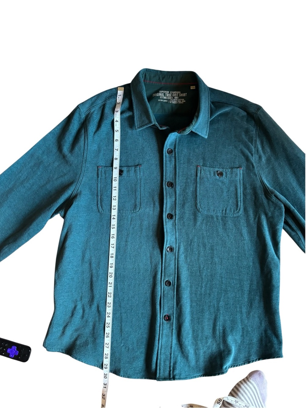 True Grit textured Cotton Teal Button Down Long Shirt Mens XL utility coastal - Picture 5 of 9
